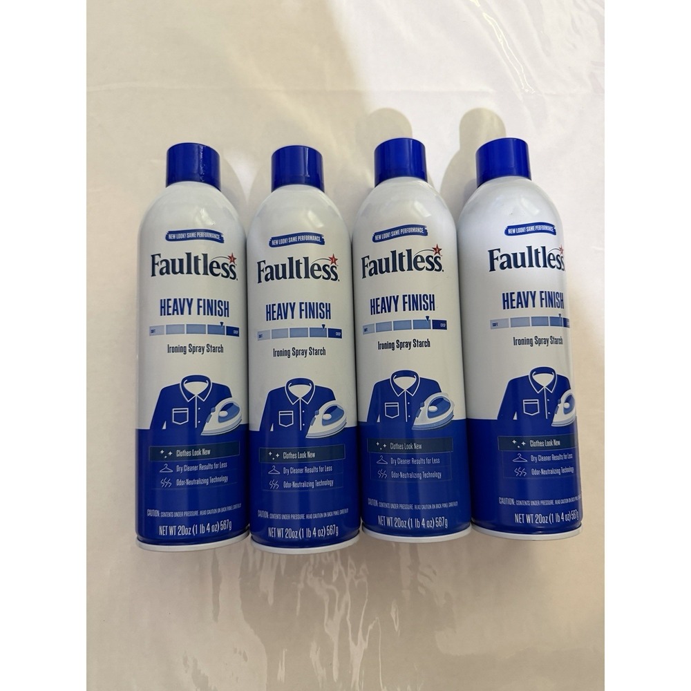 4 Cans Faultless Heavy Finish Ironing Spray Starch, 20 Ounce Each